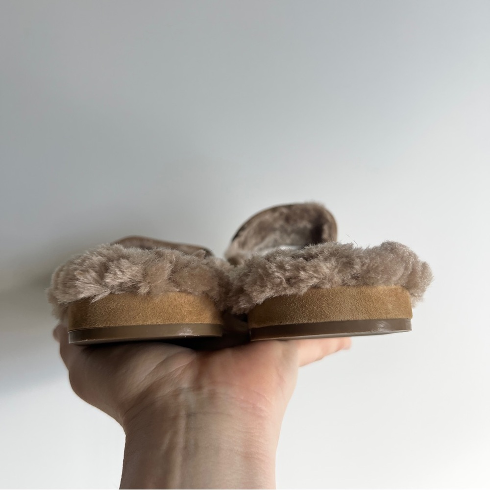 Birdies The Phoebe Mule Slipper Camel Suede Leather Cream Faux Fur Size 8 - Picture 6 of 16